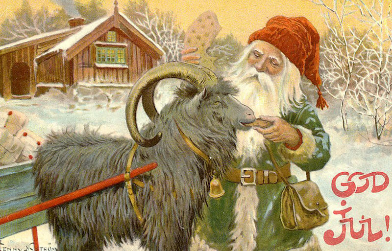 Tomte med julbock (Julkort av Jenny Nyström)
